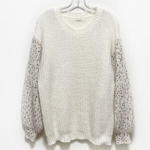 ANDTHEWHY Stylish Ivory rainbow flecked blouson sleeve fuzzy knit cuddly Sweater